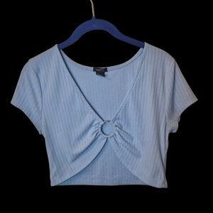 Rue21 Light Blue Ribbed Ring-Front Crop Top